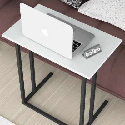 طاولة طعام للكمبيوتر المحمول ذات أرجل معدنية بيضاء