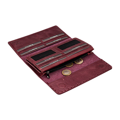 محفظة حريمي بافيا كلاسيكية من الجلد مخيط باللون الأحمر الكلاريت