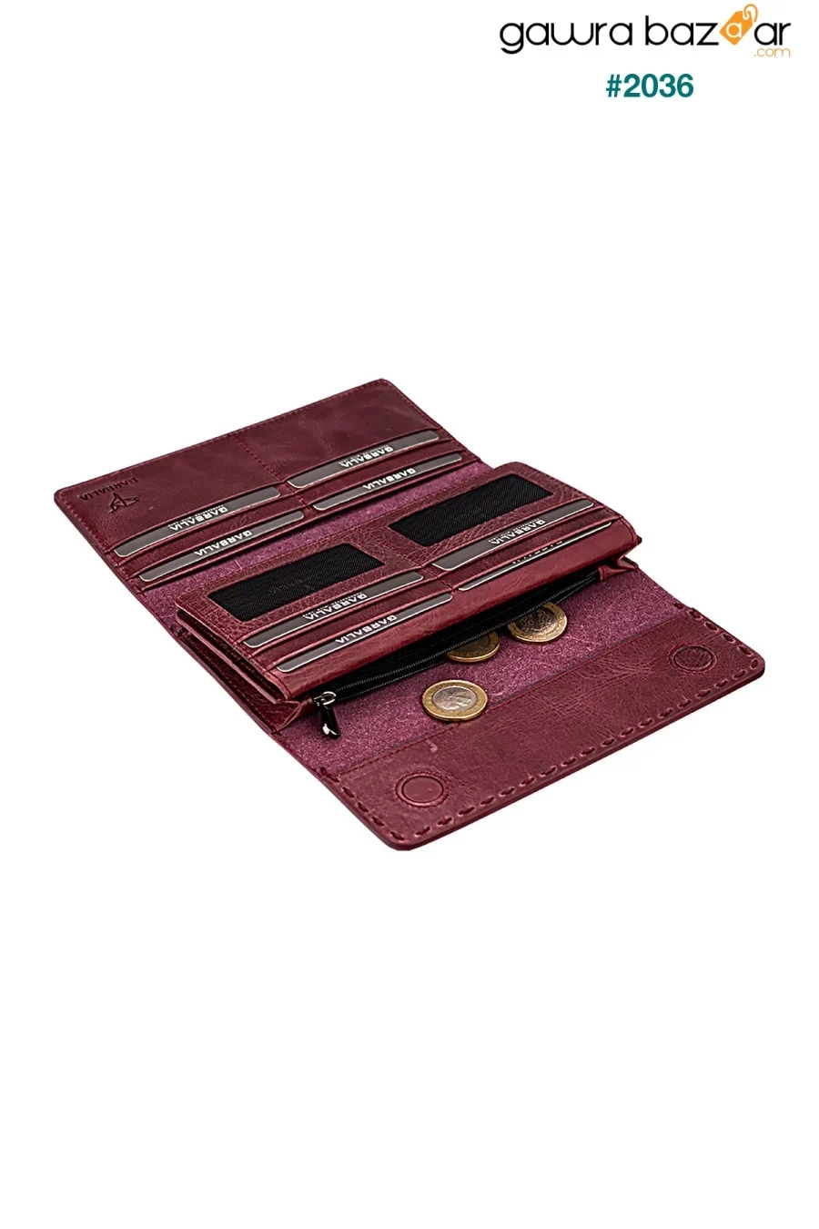 محفظة حريمي بافيا كلاسيكية من الجلد مخيط باللون الأحمر الكلاريت Garbalia 6