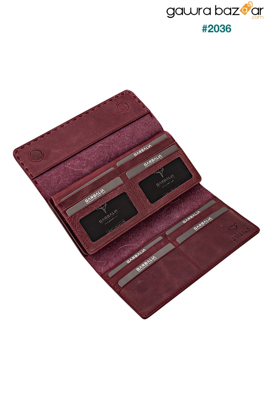 محفظة حريمي بافيا كلاسيكية من الجلد مخيط باللون الأحمر الكلاريت Garbalia 3