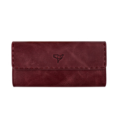 محفظة حريمي بافيا كلاسيكية من الجلد مخيط باللون الأحمر الكلاريت