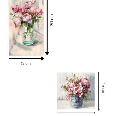 5 قطع زهور في مزهرية خشبية لتزيين الحائط - مجموعة لوحات لغرفة المعيشة وغرفة النوم والمطبخ