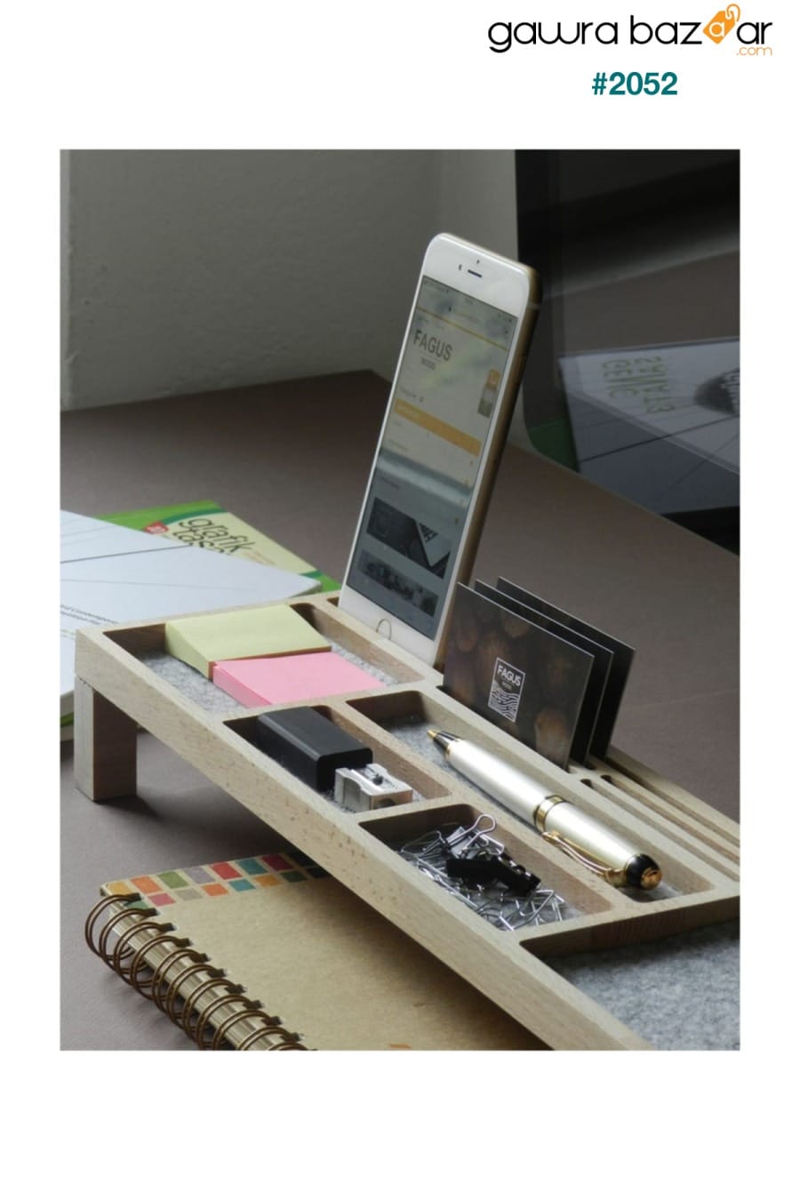 مكتب هدية مكتب منظم حامل القلم المنظم خشبي حامل الهاتف حامل Fagus Wood 3