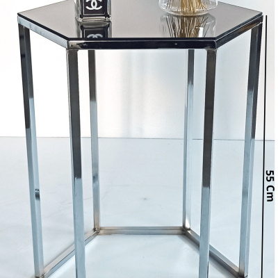 زاوية معدنية أرجل زجاجية ديكور طاولة جانبية وحامل كمبيوتر محمول وطاولة مكتب - فضي - دخاني