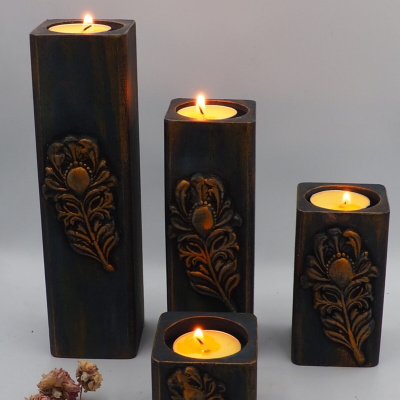 شمعدان خشبي للزينة مكون من 4 قطع