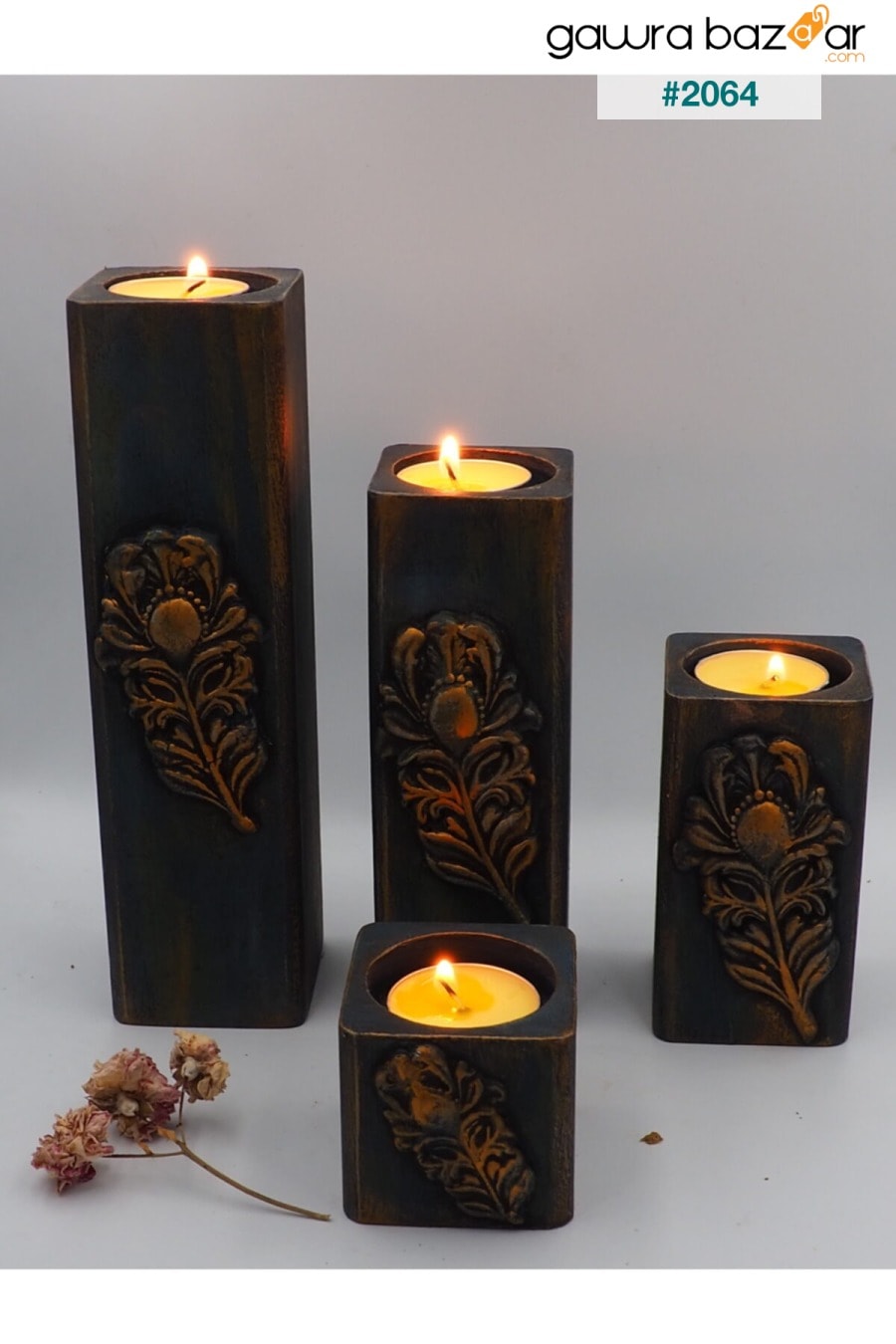 شمعدان خشبي للزينة مكون من 4 قطع Moza Sanat 2