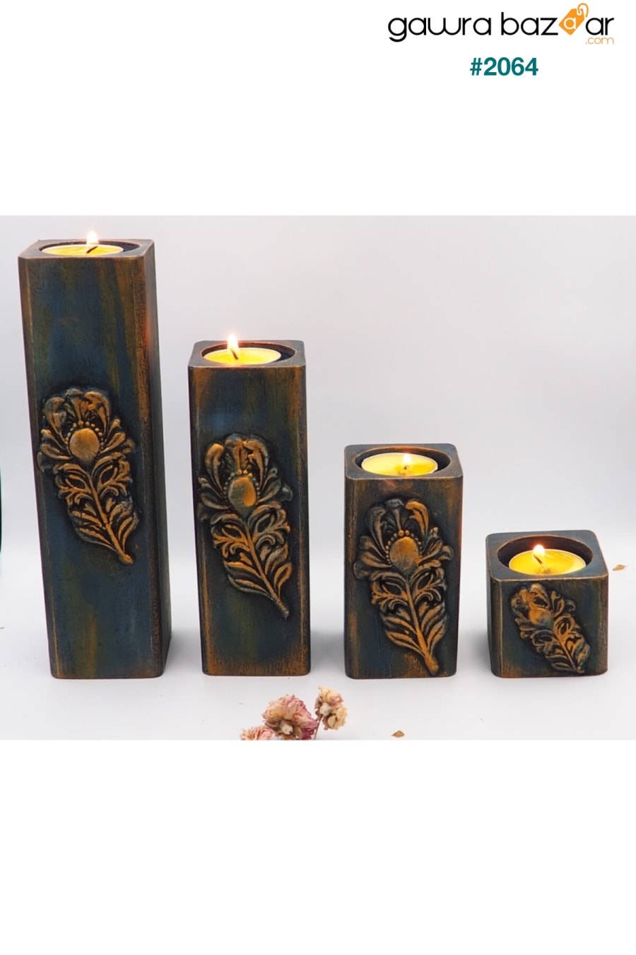 شمعدان خشبي للزينة مكون من 4 قطع Moza Sanat 3