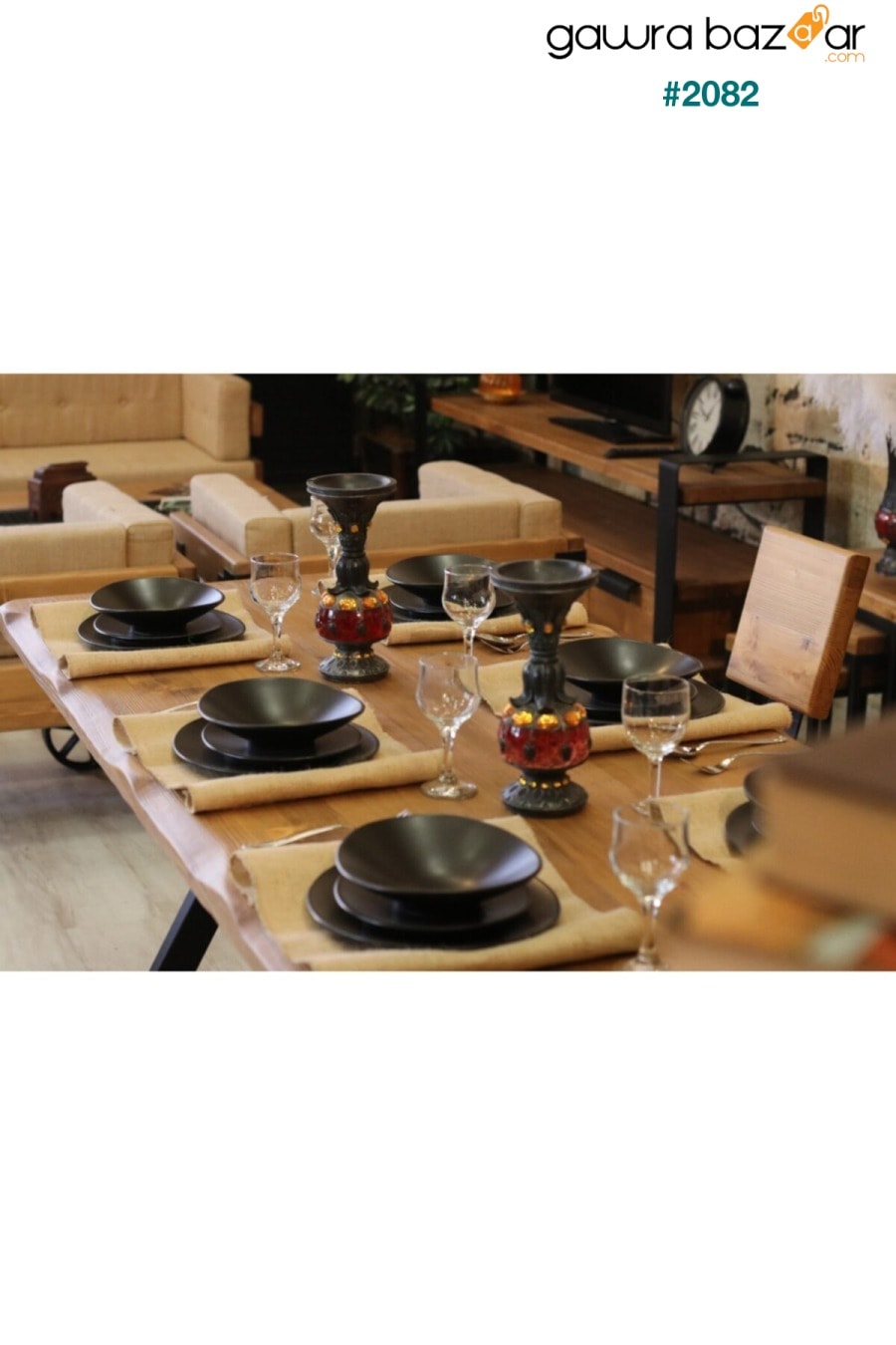 طقم طاولة طعام من الخشب الصلب Ntconcept- طاولة 100 سم -210 سم + مقعد 210 سم + 6 كراسي مرتفعة NT Concept 7