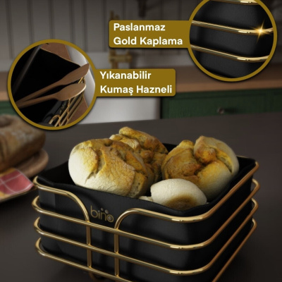 سلة الخبز سلة الخبز صندوق معدني متعدد الأغراض لوكس سلة ذهبية من الفولاذ المقاوم للصدأ قماش أسود