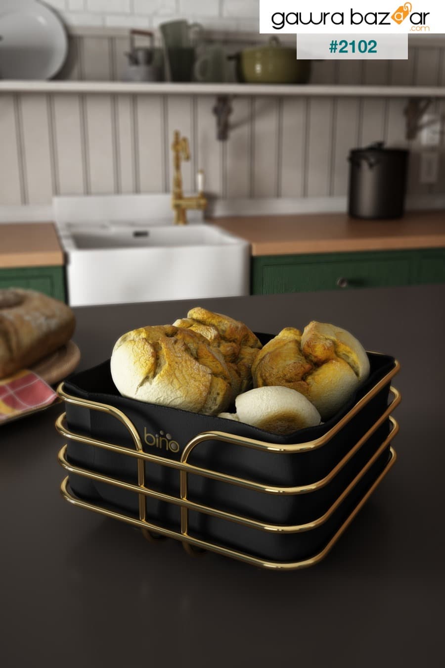 سلة الخبز سلة الخبز صندوق معدني متعدد الأغراض لوكس سلة ذهبية من الفولاذ المقاوم للصدأ قماش أسود Bino 0