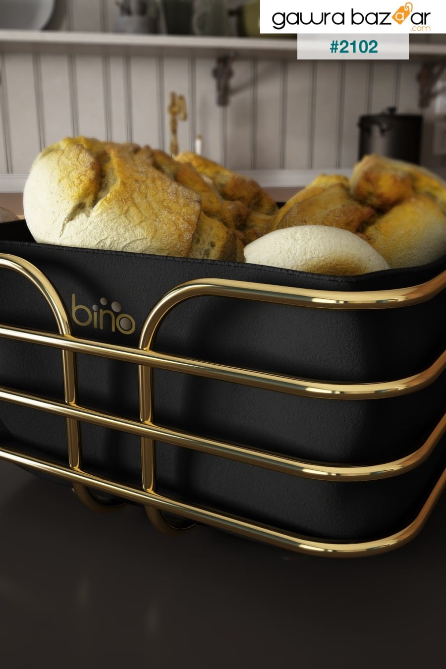 سلة الخبز سلة الخبز صندوق معدني متعدد الأغراض لوكس سلة ذهبية من الفولاذ المقاوم للصدأ قماش أسود Bino 2