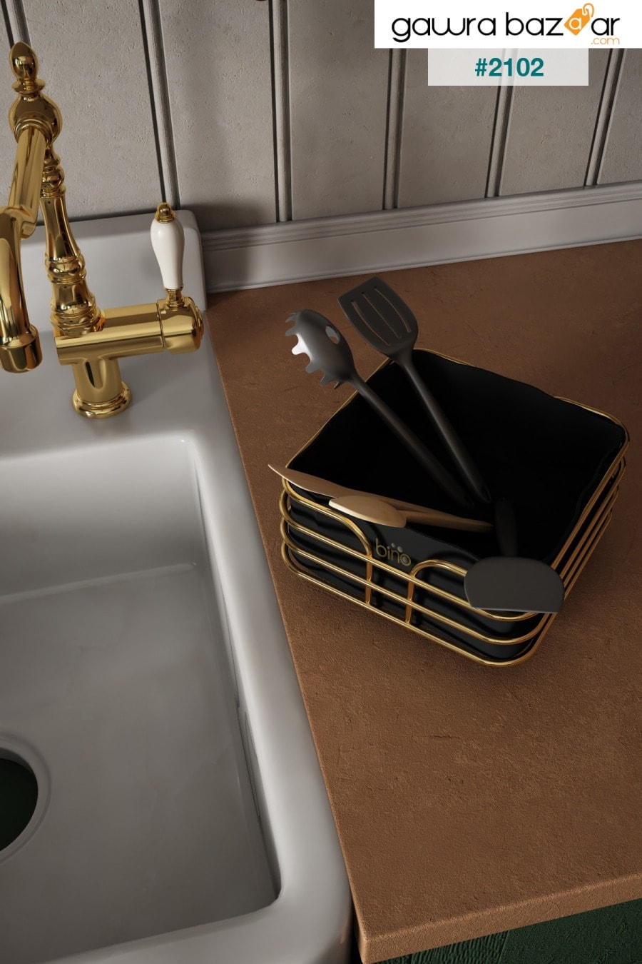سلة الخبز سلة الخبز صندوق معدني متعدد الأغراض لوكس سلة ذهبية من الفولاذ المقاوم للصدأ قماش أسود Bino 4