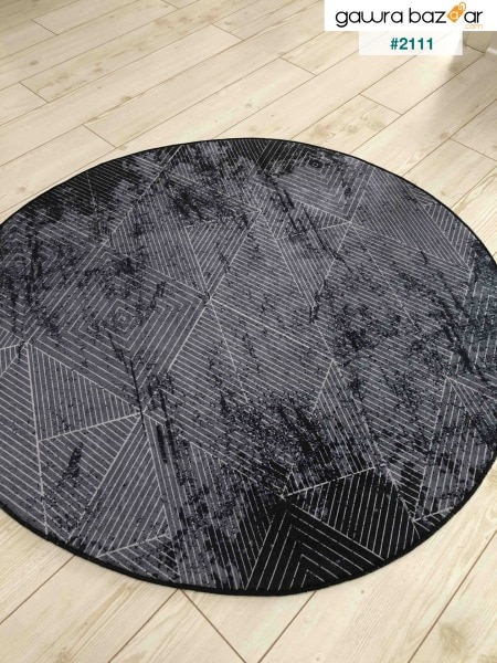 سجادة رقمية مطبوعة غير قابلة للانزلاق قابلة للغسل بتصميم هندسي أسود انتقالي أنثراسايت سجادة سجادة- d1185
