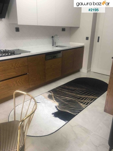 سجادة غرفة المعيشة الرقمية ذات الخط الذهبي غير القابلة للانزلاق والقابلة للغسل ، سجادة المطبخ والمدخل Carpet-mat-dc-1375-yuv