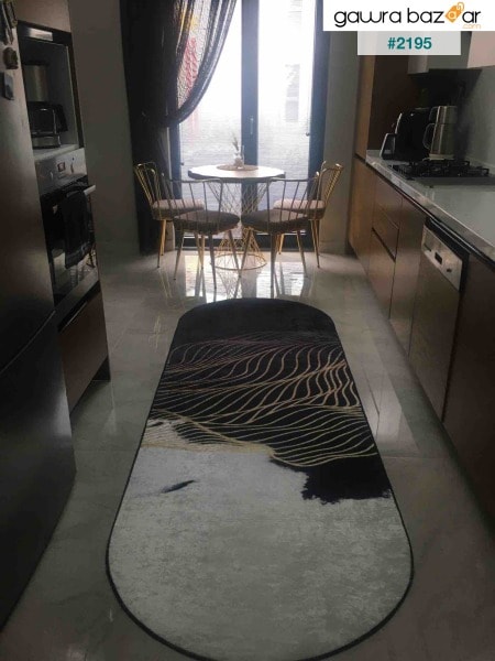 سجادة غرفة المعيشة الرقمية ذات الخط الذهبي غير القابلة للانزلاق والقابلة للغسل ، سجادة المطبخ والمدخل Carpet-mat-dc-1375-yuv