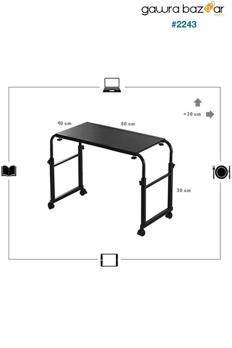 طاولة سرير مفرد قابلة للتعديل للعرض والارتفاع - خشب الصنوبر الأطلسي (مع عجلة) sekizincicaddedizayn 2