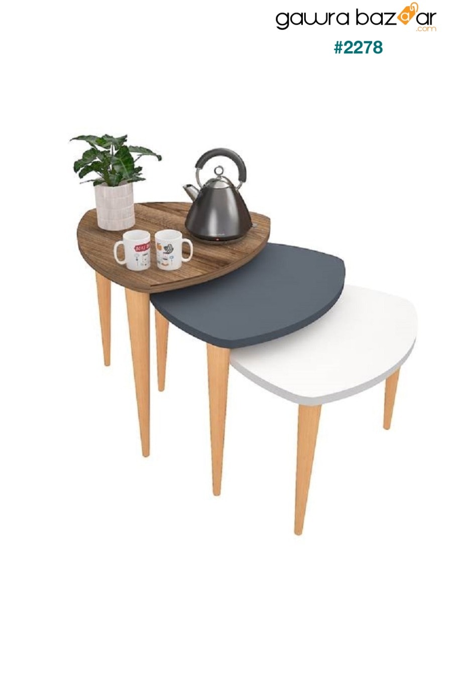 طاولة قهوة رول فلورا مع أرجل خشبية متداخلة ثلاثية FLORADESİGN 2