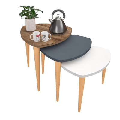 طاولة قهوة رول فلورا مع أرجل خشبية متداخلة ثلاثية