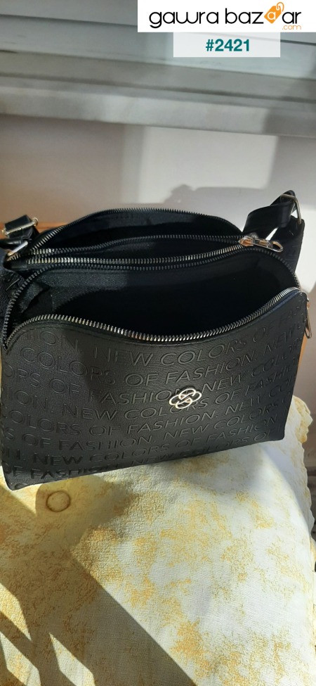 حقيبة كتف سوداء مزخرفة بثلاثة أقسام قابلة للتعديل حزام كتف نسائي