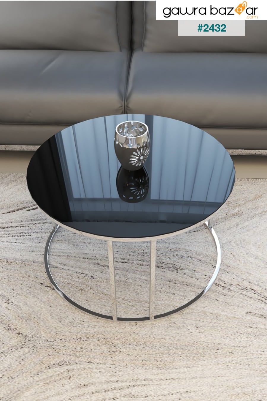 طقم طاولة متداخلة وطاولة مركزية من سيلين 4 أرجل فضية زجاج أسود Puklife 2