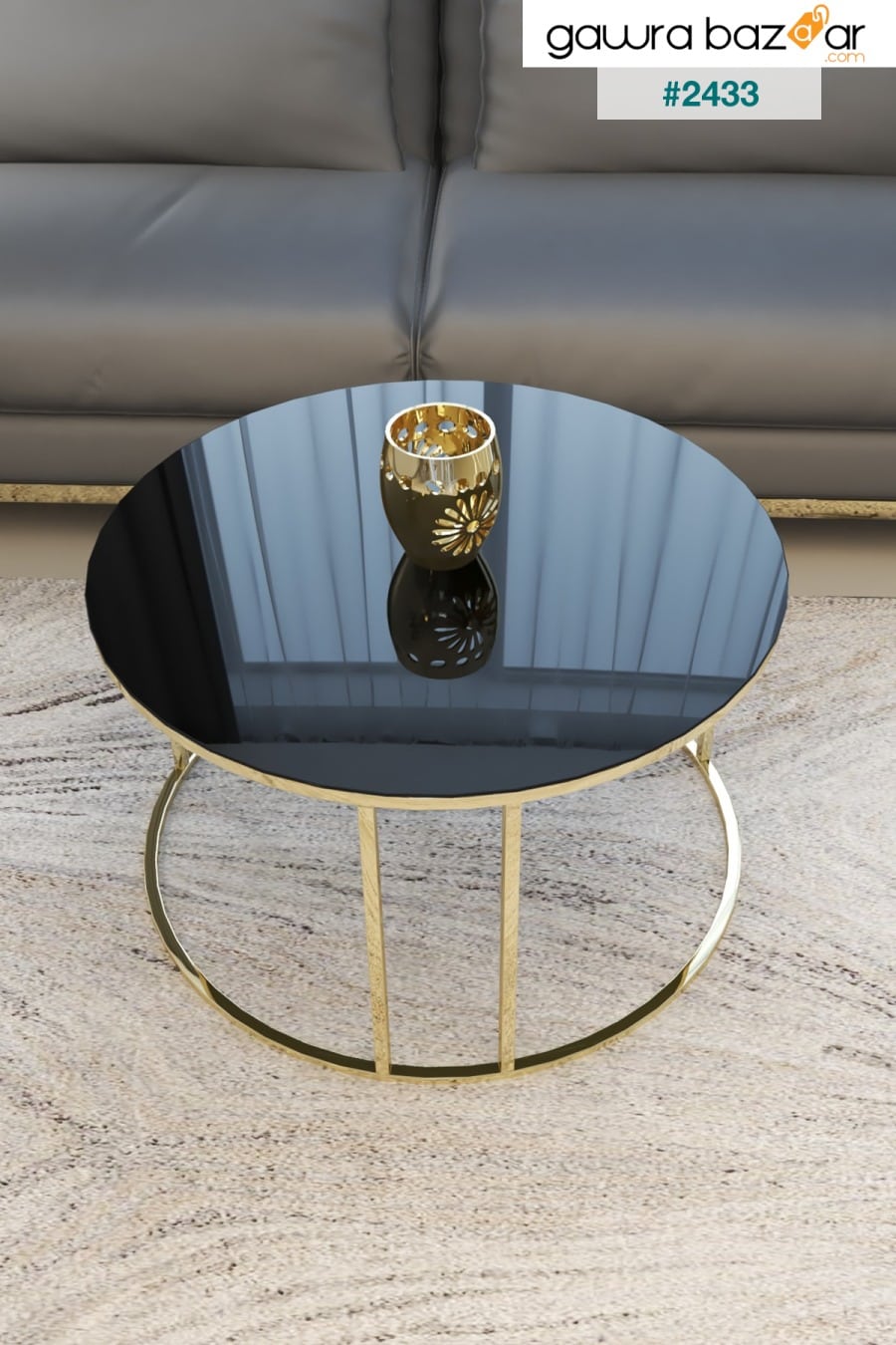 طقم طاولة متداخلة وطاولة مركزية من سيلين 4 ، أرجل ذهبية ، زجاج أسود Puklife 2