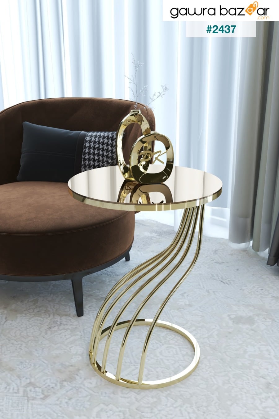 طاولة جانبية بجعة ، مرآة برونزية ذات أرجل ذهبية Puklife 0