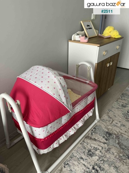 سرير أرجوحة سرير محمول فاخر من بولي الفاخر باللون الوردي