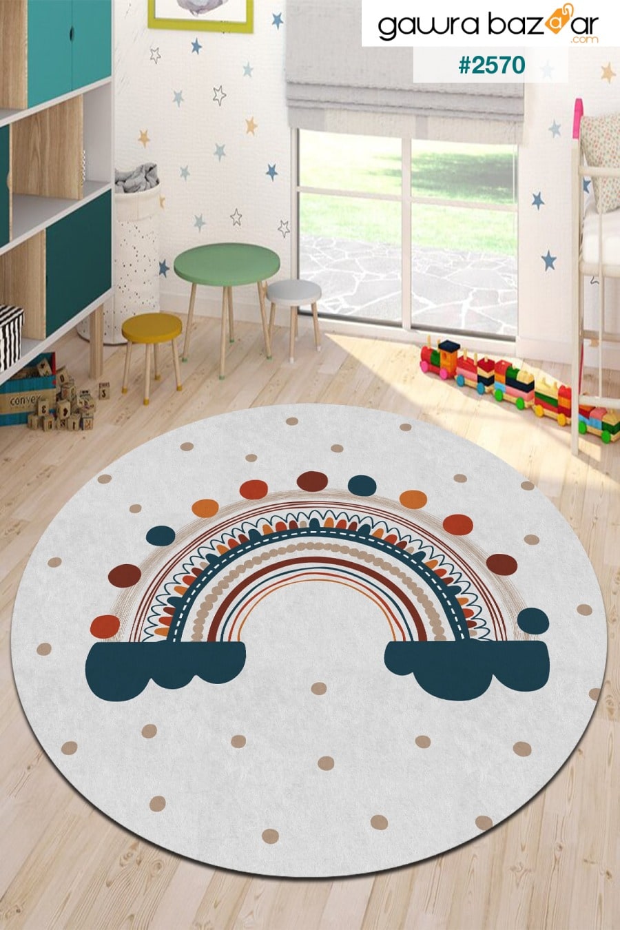 سجادة غرفة الأطفال بطباعة رقمية غير قابلة للانزلاق قابلة للغسل بنمط قوس قزح - 5 BENT HOME 0