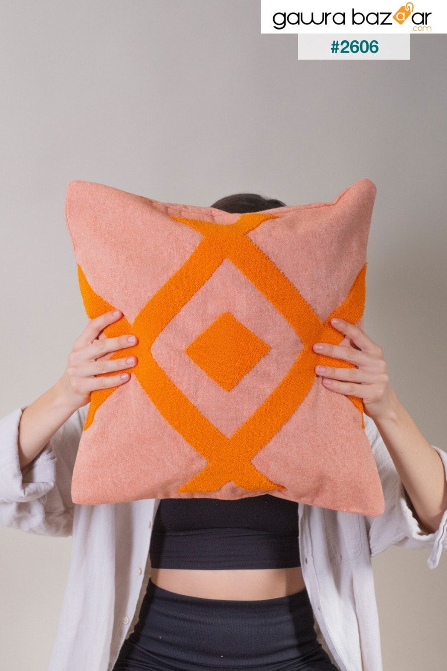 غطاء وسادة مطرز بقماش قطني برتقالي بتصميم خاص 43x43 سم vivamaison 3