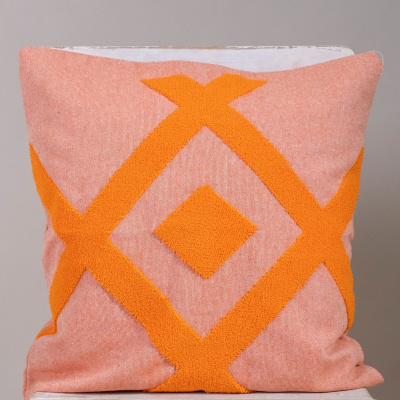 غطاء وسادة مطرز بقماش قطني برتقالي بتصميم خاص 43x43 سم