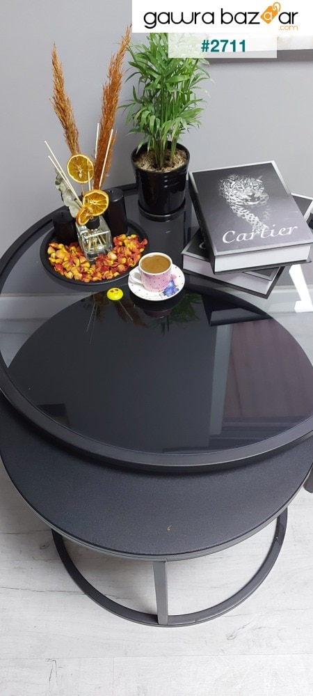 طاولة قهوة مزدوجة من بورا - زجاج مدخن / أسود