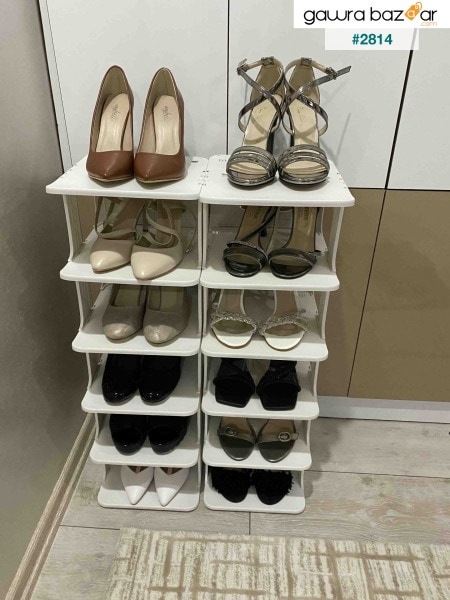 2 قطعة رف أحذية أبيض 5 طبقات من البلاستيك المنظم للأحذية وحدة أرفف