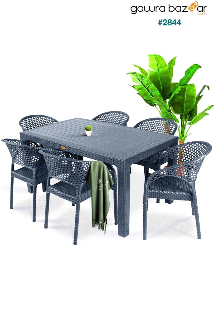 طقم طاولة بلكونة حديقة راتان 90 × 150 سم من 6 أفراد بدون زجاج bahex 0