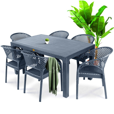 طقم طاولة بلكونة حديقة راتان 90 × 150 سم من 6 أفراد بدون زجاج