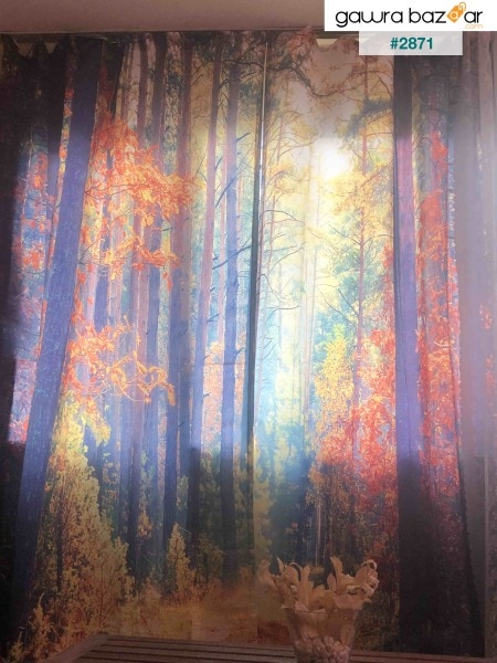 ستارة خلفية بتصميم ديكور الخريف شجرة عرض ضوء النهار وشاح مزدوج مطبوع رقمي 150 + 150