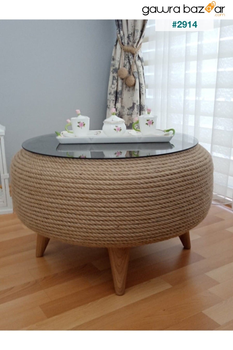 تصميم خاص من الجوت ، طاولة قهوة مزخرفة بحبل القنب ، منتجات تزيين المنزل Doris Dekor 0