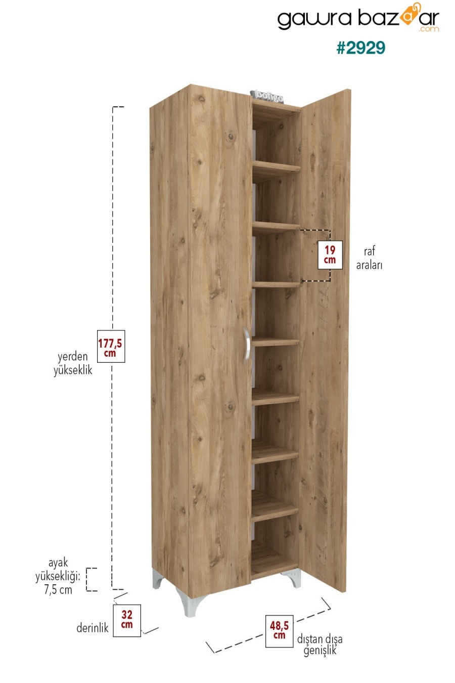 8 أرفف 2 أبواب خزانة مطبخ متعددة الأغراض خزانة حمام خزانة متعددة الأغراض من خشب الصنوبر Bofigo 5