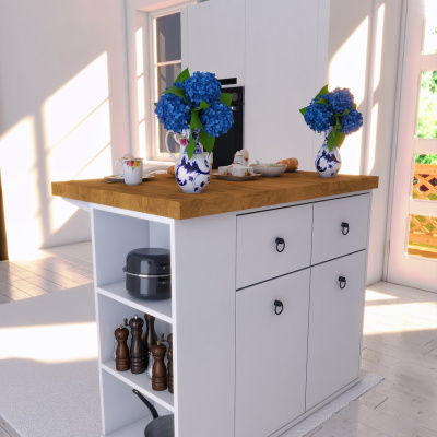 طاولة مطبخ مع خزانة متعددة الأغراض قابلة للطي من خشب الجوز