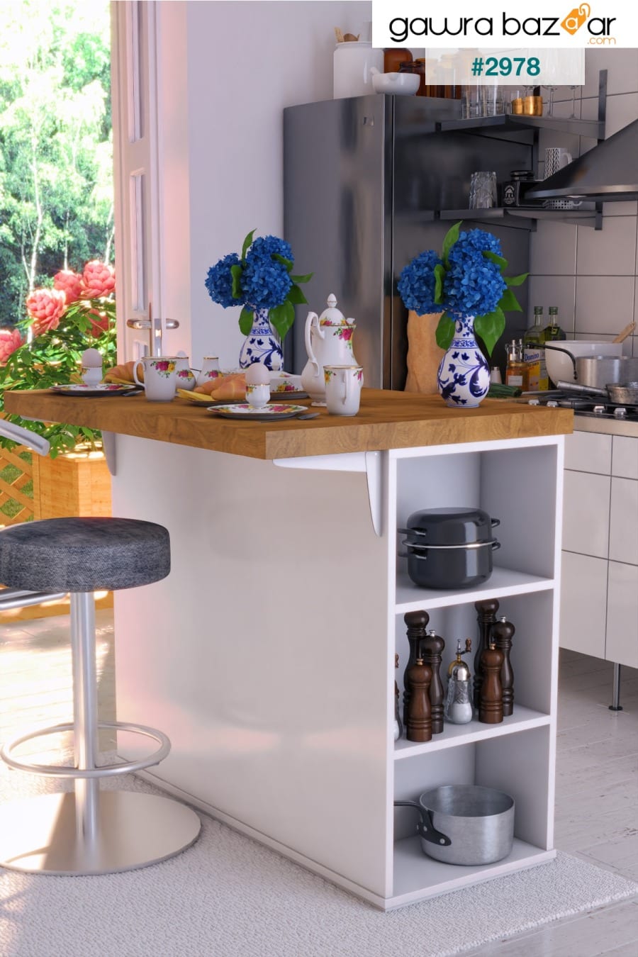 طاولة مطبخ مع خزانة متعددة الأغراض قابلة للطي من خشب الجوز RAFİNERİ 1