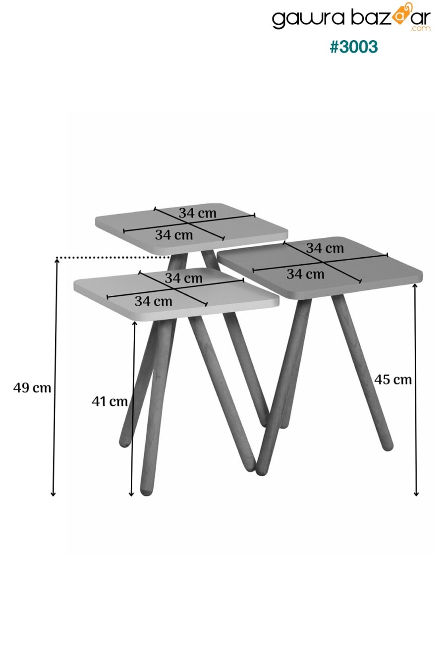 طاولة تعشيش ثلاثية ملونة بأرجل خشبية مربعة بتصميم باستيل أصفر كريم كابتشينو interGO 4