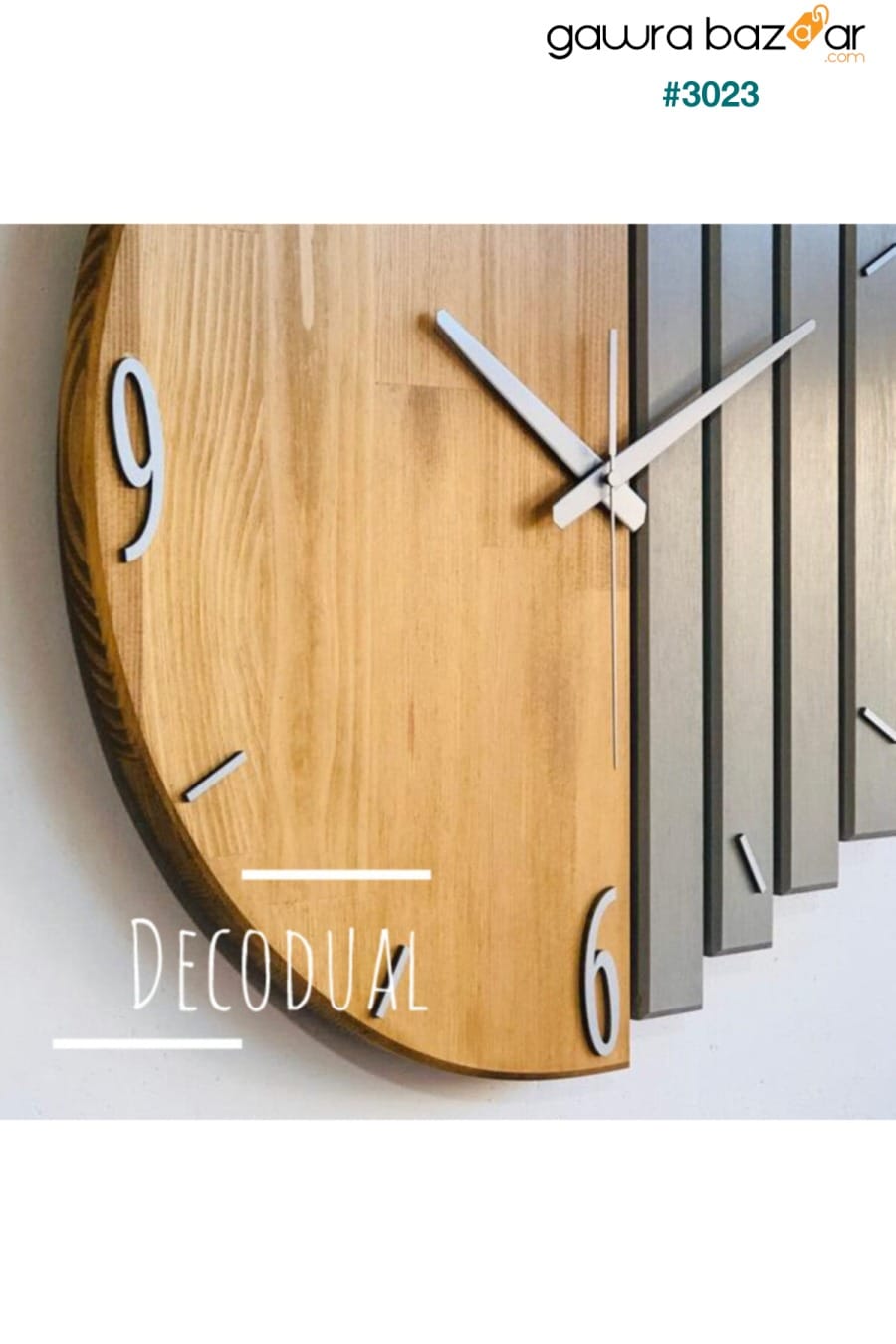 ساعة حائط مصنوعة يدويًا من الخشب الصلب 40x40 سم تبغ ورمادي منك DECODUAL 2
