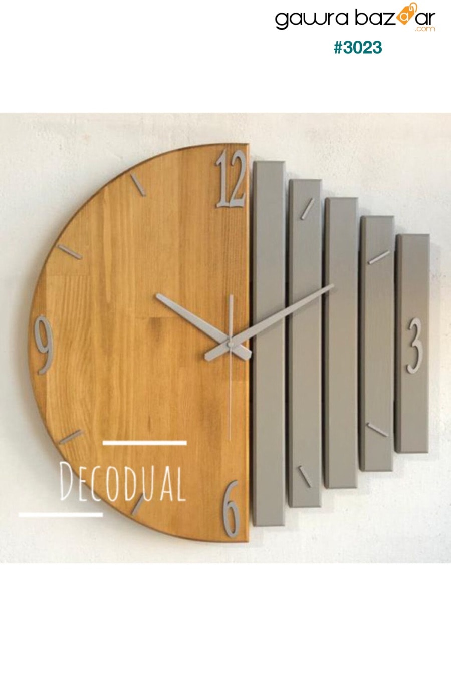 ساعة حائط مصنوعة يدويًا من الخشب الصلب 40x40 سم تبغ ورمادي منك DECODUAL 1