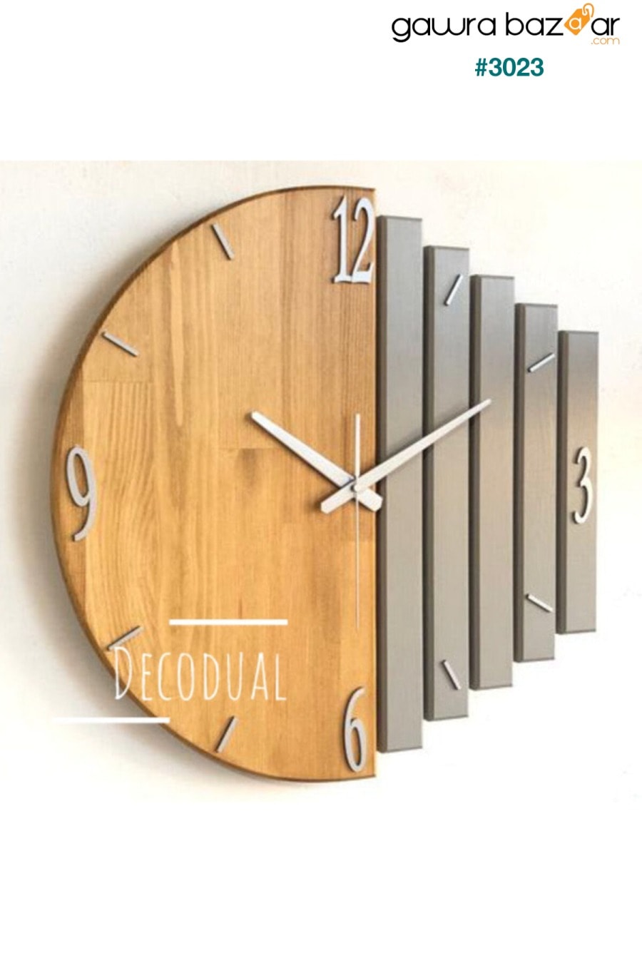 ساعة حائط مصنوعة يدويًا من الخشب الصلب 40x40 سم تبغ ورمادي منك DECODUAL 0