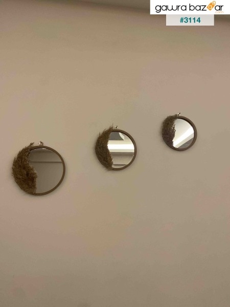 مرآة - مرآة حائط مكرامية ريش - مرآة بامباس مصنوعة يدويًا بتفاصيل عشبية