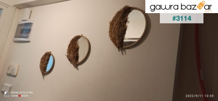 مرآة - مرآة حائط مكرامية ريش - مرآة بامباس مصنوعة يدويًا بتفاصيل عشبية