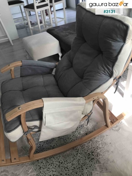 Home كرسي هزاز نيلي رمادي كريم للراحة ، والرضاعة الطبيعية ، والتلفزيون ، والقراءة ، والكرسي Bergere