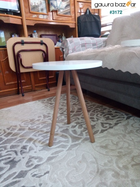 3 قطع طاولة متداخلة بيضاء دائرية مع ارجل خشبية