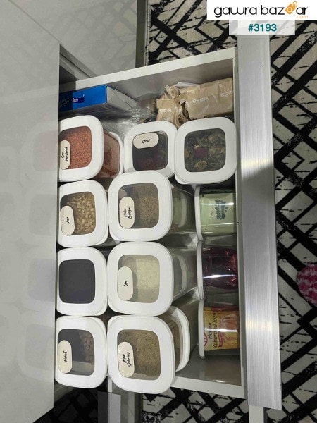 حاوية تخزين طعام مربعة مع ملصق فولي مجموعة من 24 8x (0.55 لتر ، 1.2 لتر ، 1.75 لتر) أبيض