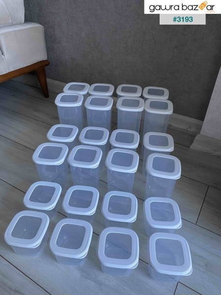 حاوية تخزين طعام مربعة مع ملصق فولي مجموعة من 24 8x (0.55 لتر ، 1.2 لتر ، 1.75 لتر) أبيض