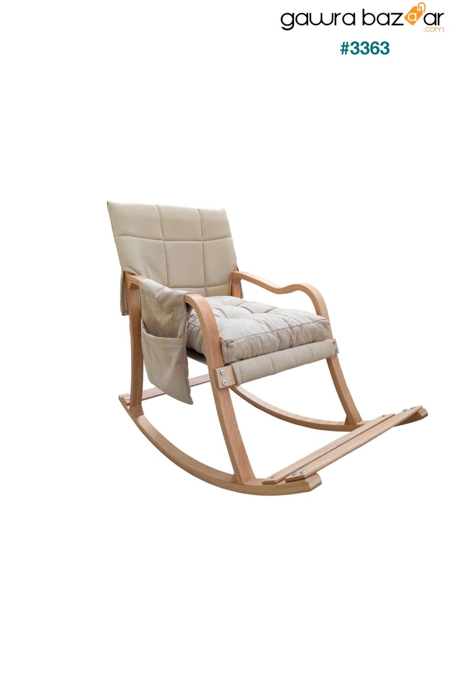 كرسي هزاز Paşa الخشبي الطويل وكرسي الراحة الطبيعي كريم Mobildeco 0